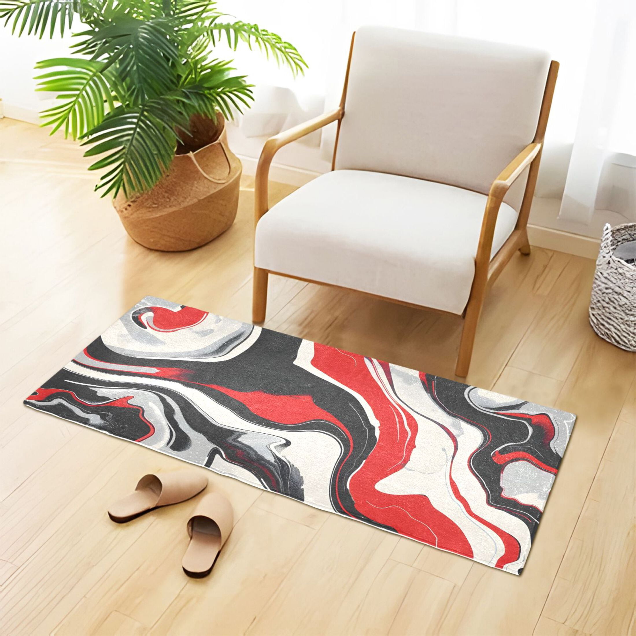 Bath Mat Soft Plush Non-Slip Absorbent Bathroom Rugs 39"x20" Red Black Liquid Marble