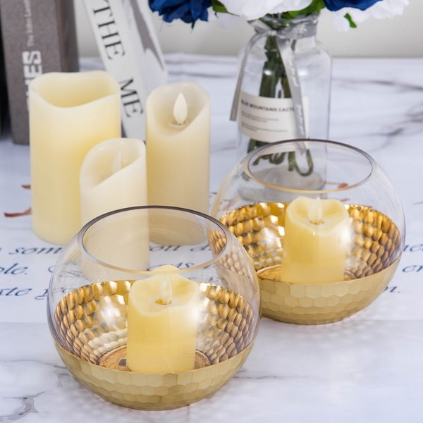 Efavormart 2 Pack | 4.5' Gold Honeycomb Glass Candle Holders, Bubble Glass Vase Table Centerpiece