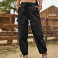 thumbnail image 5 of LLYwey Women's Cargo Pants Spring and Summer Solid Pocket Bandage Elastic Waist Fashion Casual Full Length Pants Lightweight Linen Pants Female Long Pant Style H1535 Black L, 5 of 7