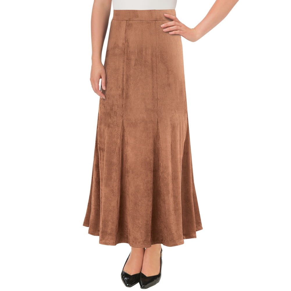 Faux Suede Long Elastic Waist Godet 