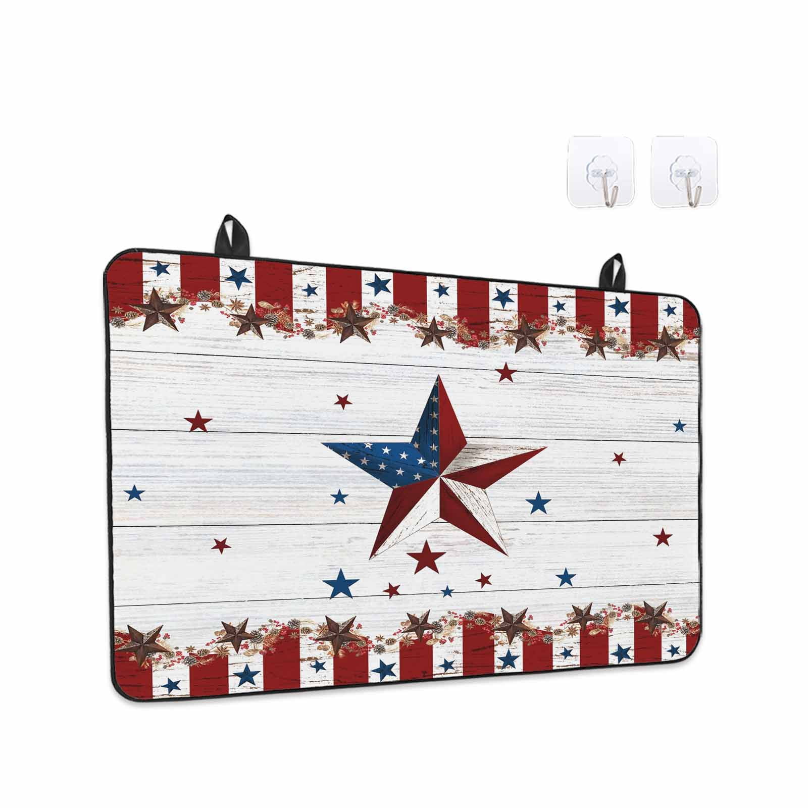 Independence Day Stove Top Cover for Electric Stove, Heat-proof & Non Slip Glass Top Stove Cover Protector, USA Flag Star Wooden Grain Striped Kitchen Flat Cooktop Rubber Mat 24x21 Inches