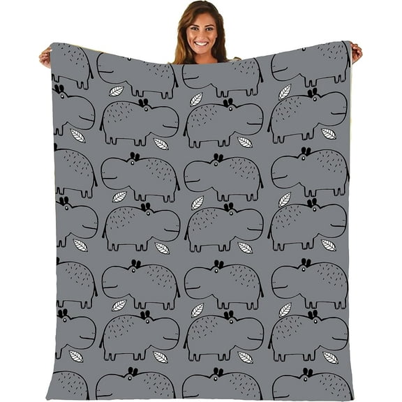 Blanket Hippo Pattern Fleece Blanket Foldrable Throw Blanket Washable Couch Sofa Fuzzy Blanket Reversible Plush Blanket Beach Blanket for Home Office