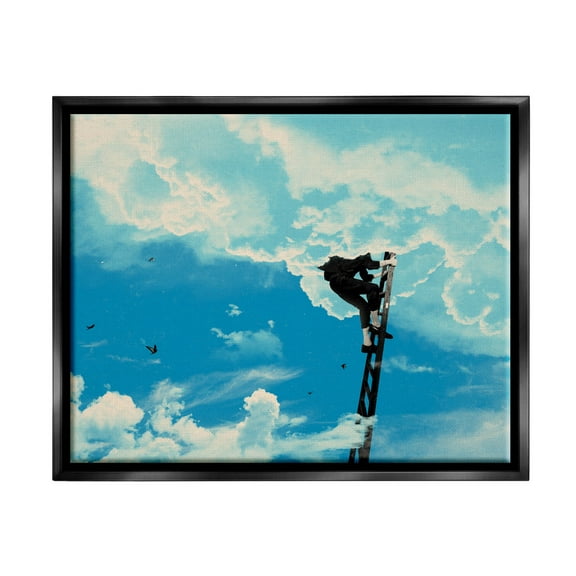 Stupell Industries Climbing Ladder Into Clouds Concept Graphic Art Jet Black Floating Framed Canvas Print Wall Art, Design by Matheus Lopes Castro