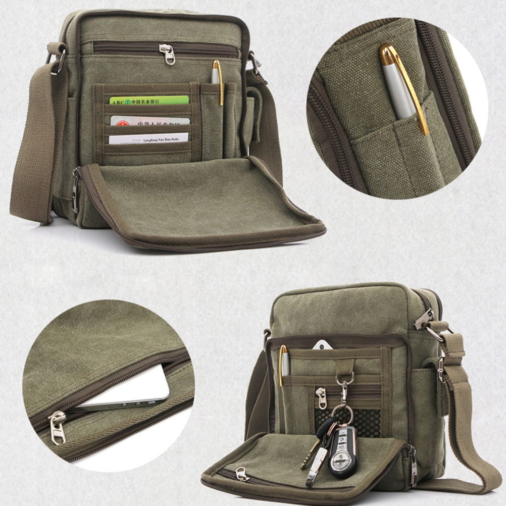 ORDDIART Travel Shoulder Bag For Men 1Pack Olive Green Canvas 20x11x23cm