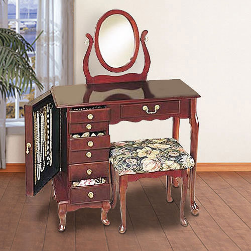 Heirloom Cherry Jewelry Armoire Vanity, Mirror and Bench - Walmart.com