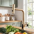 thumbnail image 2 of Sunrinx Brushed Gold Waterfall Kitchen Faucet with Temperature Display, Single-Handle Kitchen Faucet with Pull Down Sprayer, Three Water Outlet Modes Modern Kitchen Sink Faucet, 2 of 9