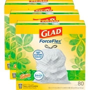 Glad ForceFlex Tall Kitchen Drawstring Trash Bags, 13 Gallon, Gain Original with Febreze Freshness, 80 Count, Pack of 3