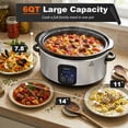 thumbnail image 5 of Bluebow 6QT Slow Cooker, 3 Heat Settings with Auto Keep Warm, Stoneware Crock Non-Stick Removable Pot, Stainless Steel, 5 of 7