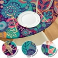thumbnail image 4 of Boho Floral Print Vinyl Tablecloth with Elastic, 44Inch Fits 38 to 42 Inch Round Tables, Liquid Resistant for Patio and Kitchen Use, 4 of 7