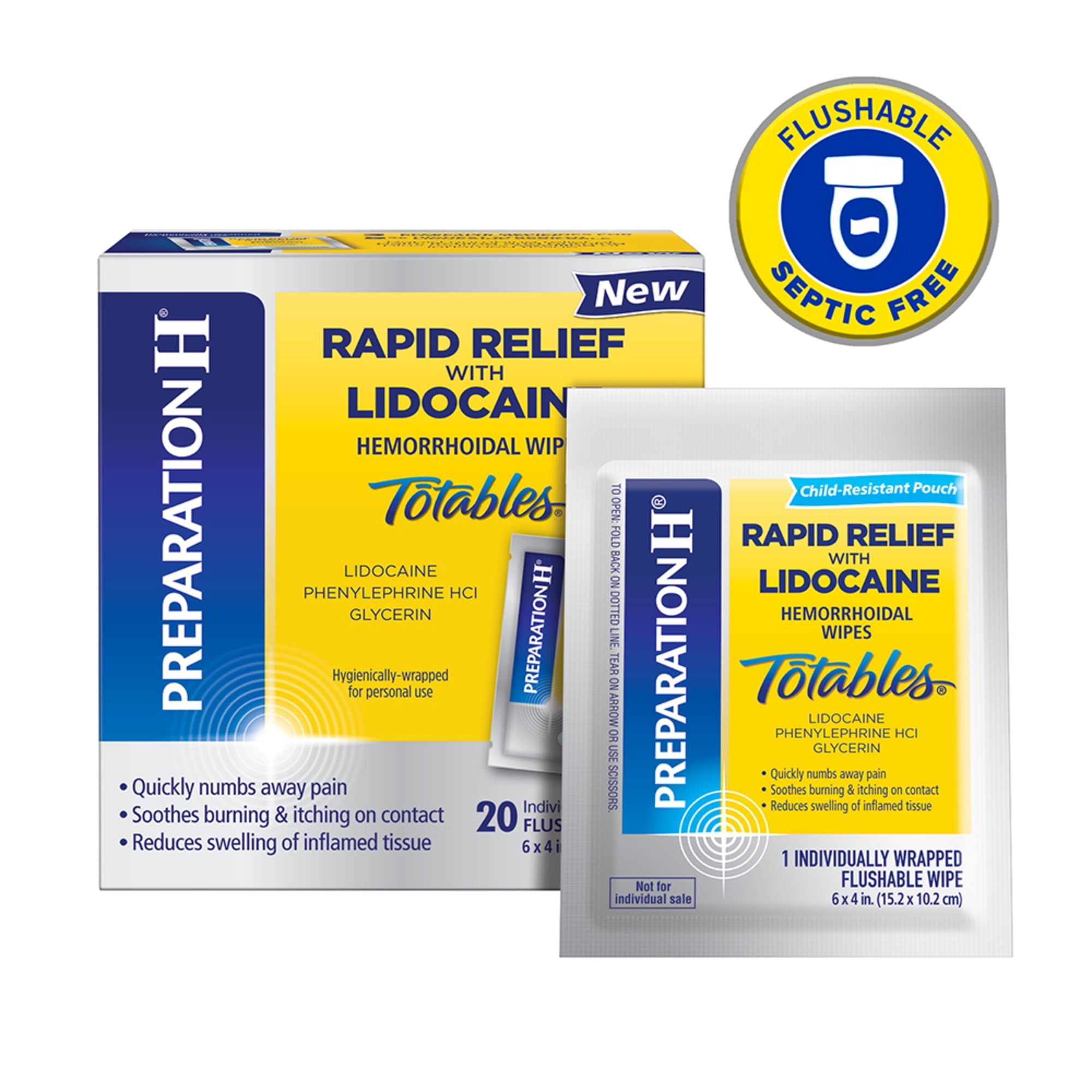 Preparation H Rapid Relief Hemorrhoid Wipes with Lidocaine, Numbing Relief for Swelling, Pain, & Itching - 20 Ct