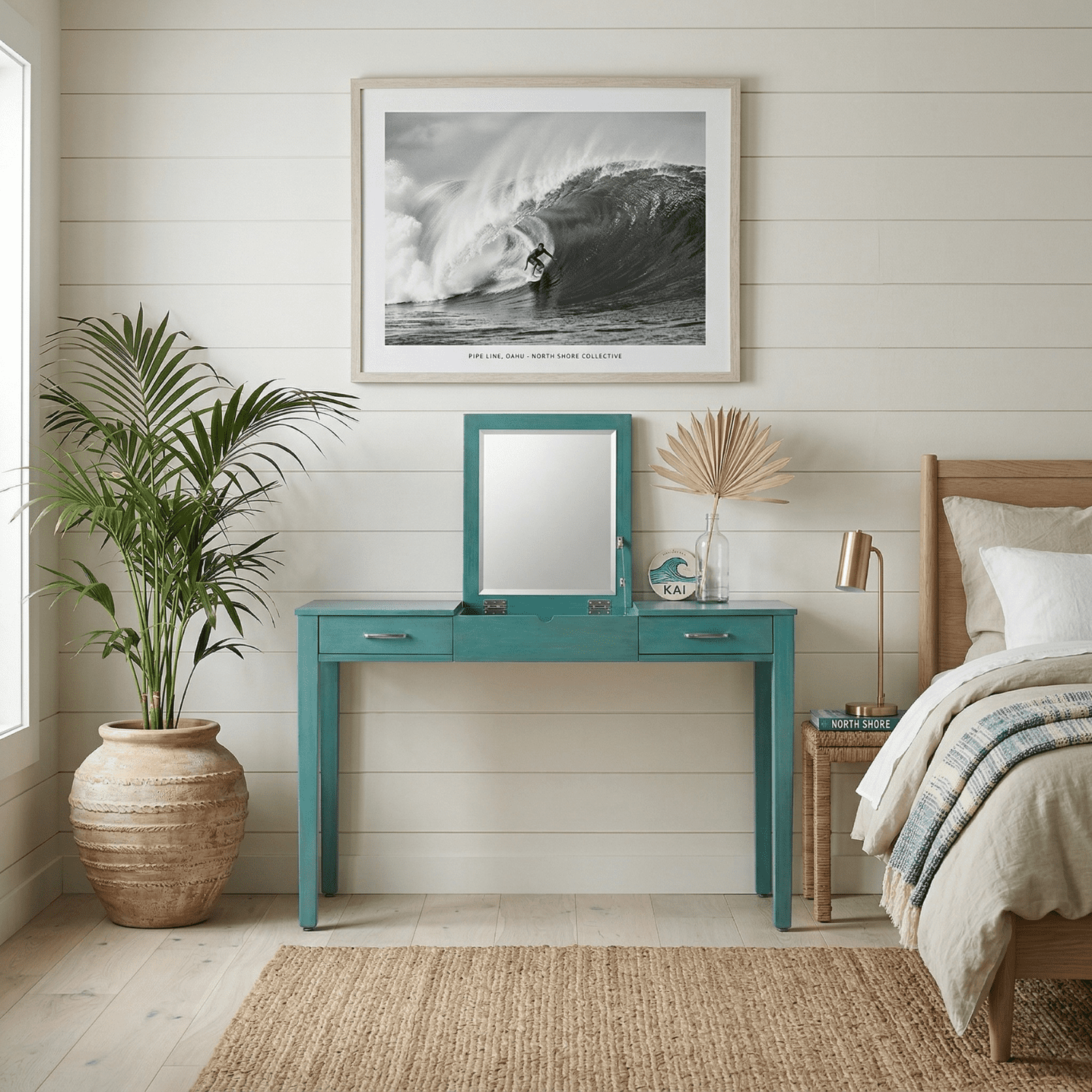 Posh Pollen Amy Wood Portable Power Outlet Writing Desk, Turquoise Finish