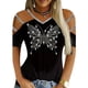thumbnail image 4 of Camiseta con hombros descubiertos y diamantes de imitación, camiseta suelta informal con cuello en V para primavera y verano, ropa de mujer, 4 of 4