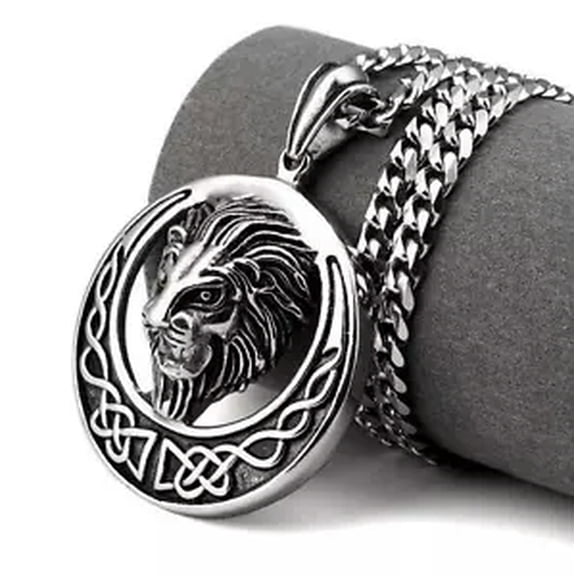 HOOUN Men's Curb Link Chain Stainless steel Vintage Large Lion Pendant Necklace Heavy-5mm wide-20 inches