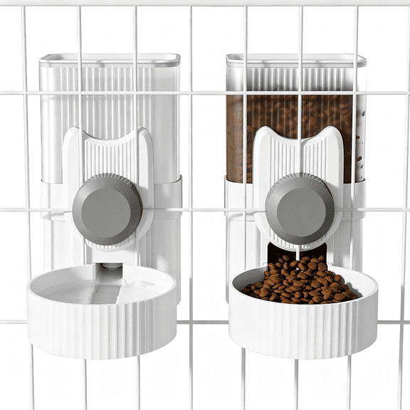 NORIZF Hanging Cage Auto Pet Food Bowl Water Bottle Dispenser, 1L, Grey | Auto Gravity Pet Feeder and Waterer Set, Kennel Feeding Station, Crate Feeder Dish, for Rabbit Puppy Cats Ferret