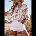 thumbnail image 4 of Camiseta de Verano para Mujer, Elegante, Informal, con Mangas 3/4, Cuello en V, Estilo Étnico Bohemio y Estampado Acampanado. XXL, 4 of 8