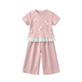 thumbnail image 6 of KPOPLK Summer Toddler Girl Clothes 2 Piece Solid Color Bow Embroidered Top and Lace Trim Pants Casual Short Sleeve Outfits for Girls 1t 2t 3t 4t 5t 6t 7t 8t 9t Size 9-10 Years,Pink, 6 of 6