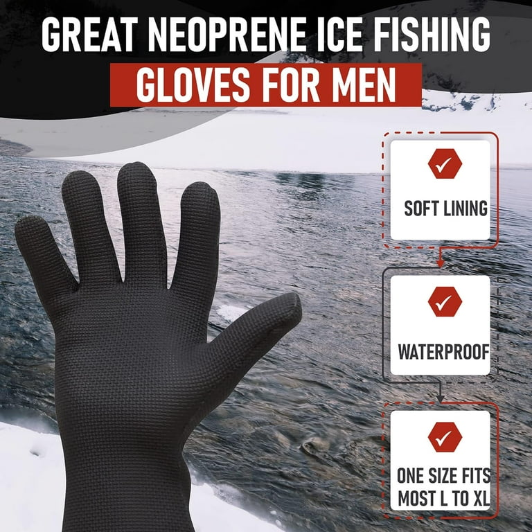 Ice Fishing Gloves for Men - Waterproof Fishing Gloves – Textured Grip Palm  Neoprene Gloves Waterproof – Soft Lining – Waterproof Gloves for Fishing  –One Size Fits Most L to XL 