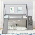 thumbnail image 2 of Euroco Twin over Twin Bunk Bed with Slide for Kids Bedroom, Wood House Bed with Storage Staircase for Child, Gray, 2 of 14