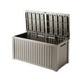 thumbnail image 4 of Decksplore 150 Gallon Large Outdoor Storage XL Deck Box w/Divider for Patio Furniture,Outdoor Cushions, Garden Tools, Sports Equipment and Pool Supplies, Waterproof, Resin, Lockable Coffee, 4 of 13