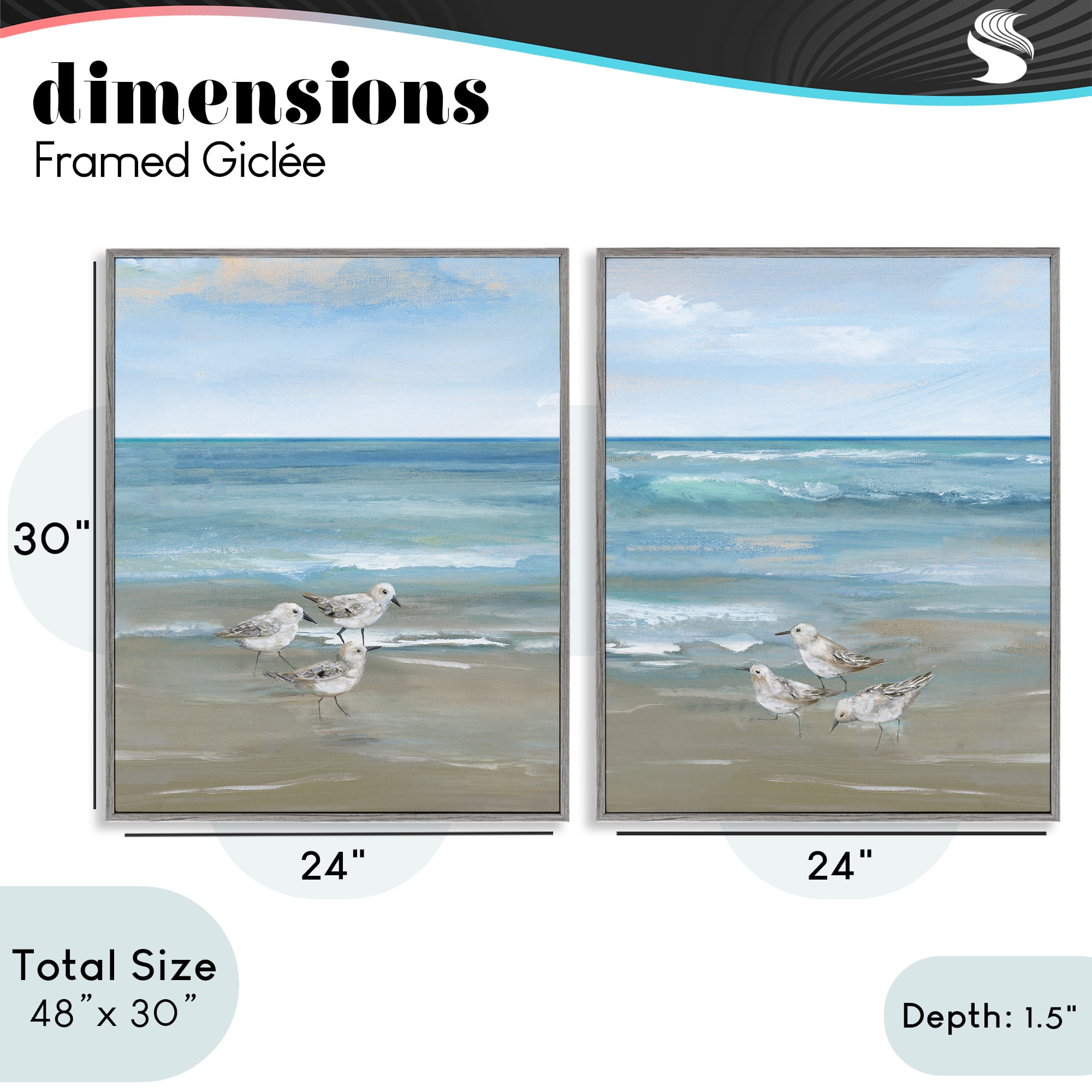 Stupell Industries Seaside Sanderlings at Dawn 2 Piece Gray Framed Giclee Art Set, design by Nan