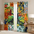 thumbnail image 2 of Homewish Nature Tree Patchwork Grid Blackout Curtains Set of 2 (52x84 Each),Flower Plants Curtain,Orange Green, 2 of 6
