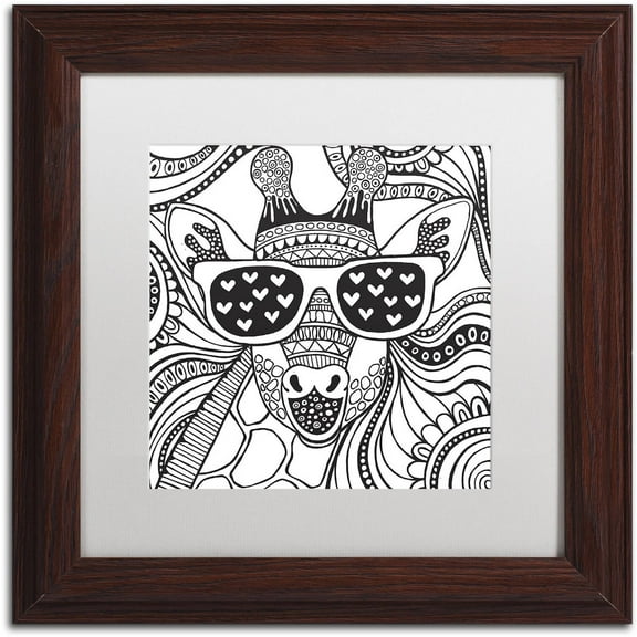 Trademark Fine Art "Cool Giraffe" Canvas Art by Hello Angel, White Matte, Wood Frame