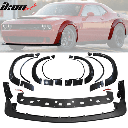 Chrome Dodge Conversion Kit - Fits 15-19 Dodge Challenger Front Lip + Fender Flare Hellcat to Demon Conversion