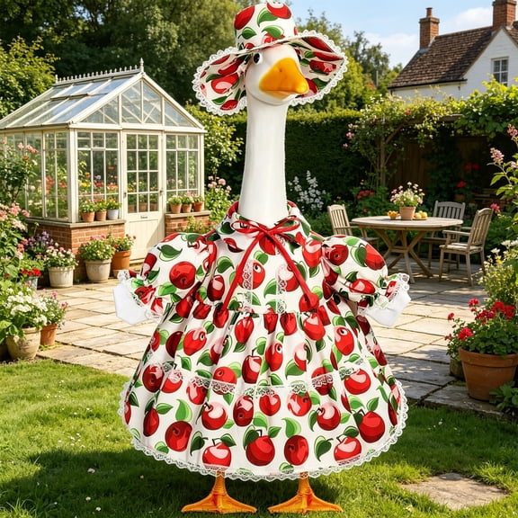 23 Inch Porch Goose Outfit Set, Apple Print Summer Fruit Pattern for Outdoor Garden Yard Decor