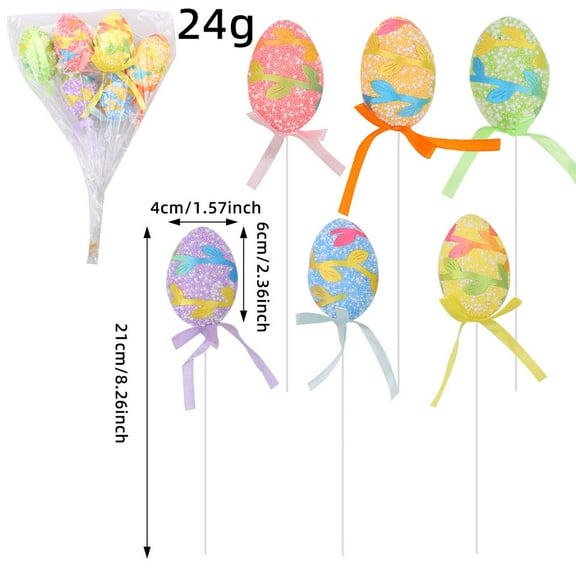 Clearance! Foam Easter Egg Picks Decorative Sticks Pastel Colors Glittered and Painted for Table Home Wreath Crafts 1.5X2.3in