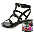 thumbnail image 2 of FSJ Women Double Buckle Open Square Toe Sandals Cross Strap Gemstone Mid Chunky Heels Fashion Work Evening Date Shoes Size 6.5 Black, 2 of 3