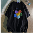 thumbnail image 1 of Camiseta de manga corta con flores de arcoíris de algodón puro para mujer, estilo veraniego, versátil, de marca de moda, versión coreana, cuello redondo, 1 of 4
