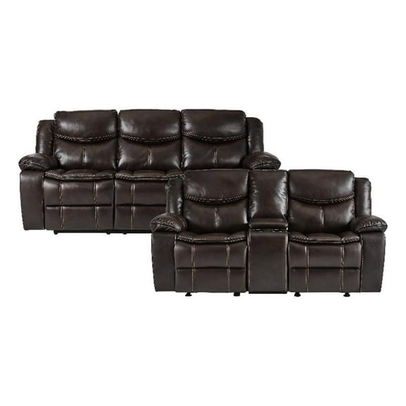 Lexicon Bastrop Faux Leather 2-Piece Manual Reclining Sofa Set in Brown