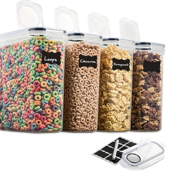 4pcs Airtight Food Storage Canister Sets, 4L/135.2 Oz Cereal Containers Storage With Pour Spout For Kitchen & Pantry Organization Storage, Plastic Cereal Dispensers, For Grain, Nuts, Flour And Rice