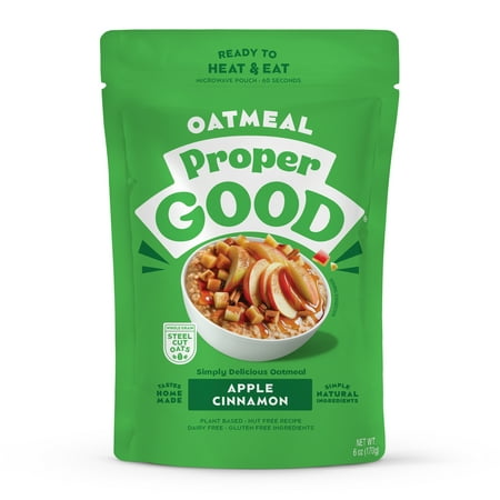 Proper Good Instant Apple Cinnamon Oatmeal, Steel Cut Oats, Shelf-Stable, 8.8 oz Packet