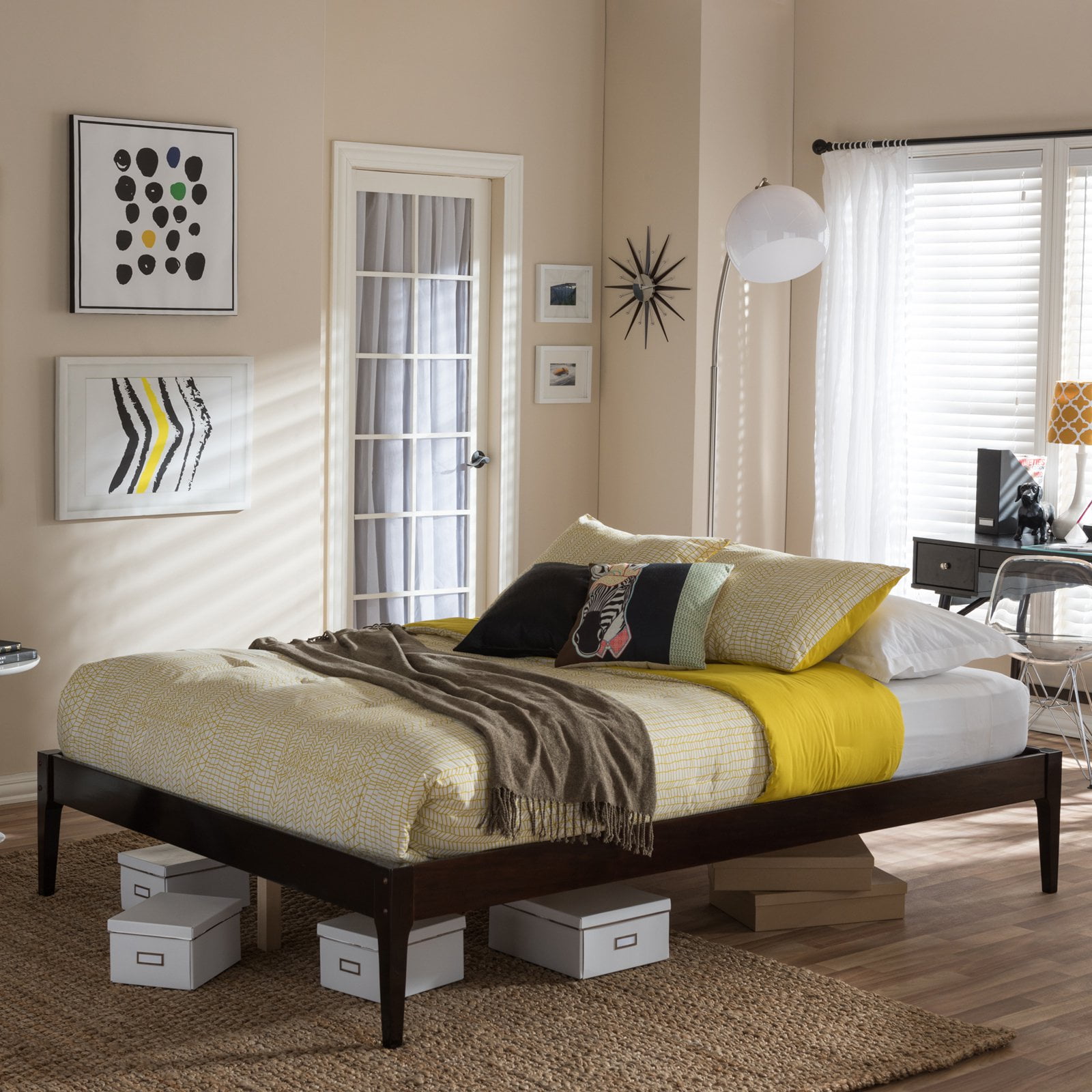 Baxton Studio Bentley Mid Century Modern Solid Wood Bed Frame Baxton Studio Bentley Mid Century Modern Solid Wood Bed Frame Multiple Finishes Sizes Com