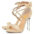 thumbnail image 4 of FSJ Women Open Round Toe Rivets Sandals Cross Strap Metallic Stiletto High Heels Night Evening Themed Party Shoes Size 11 Lemonchiffon, 4 of 4