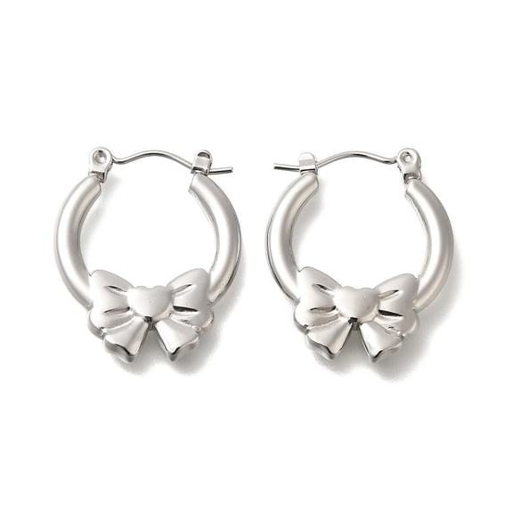304 Stainless Steel Bowknot Hoop Earrings for Women Stainless Steel Color 23x3.5mm