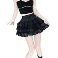 thumbnail image 4 of GEWSEY Women's Y2k Lace Ruffle Hem Mini Skirt Layered High Waisted A Line Skirt (Black, XL), 4 of 5