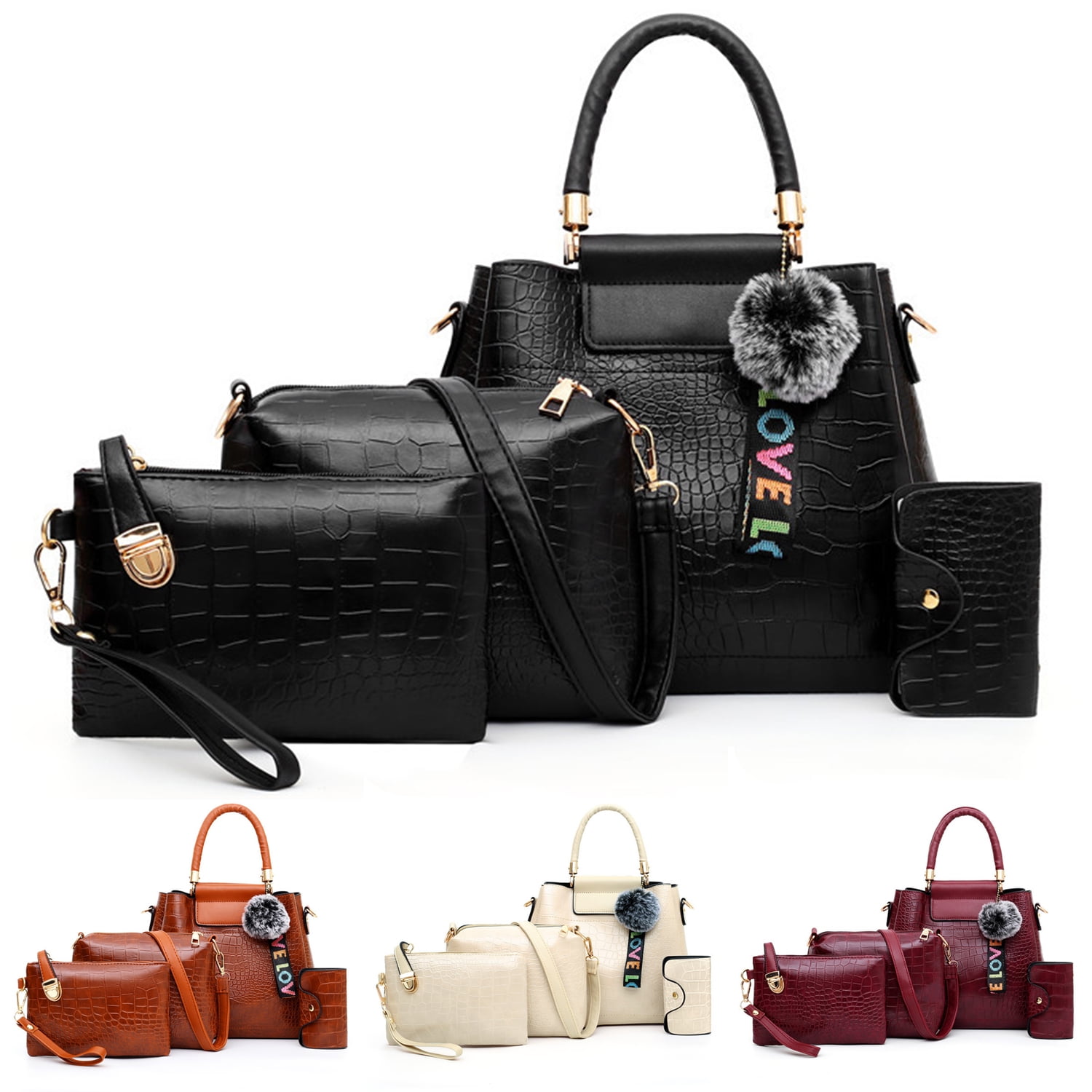 4pcs/set Women Leather Handbag Shoulder Bag Card Holder Crossbody Bag ...