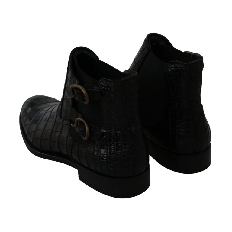 Dolce & Gabbana Black Crocodile Leather Derby Boots Men\'s Shoes Dolce & Gabbana Black Crocodile Leather Derby Boots Men main image 2