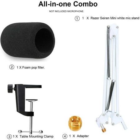 Razer Seiren X White Boom Arm With Pop Filter Mic Stand With Foam Cover Windscreen Compatible With Razer Seiren X Streaming Microphone White Walmart Canada
