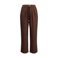 thumbnail image 4 of VEKDONE Womens Solid Color Wide Leg Pants High Waist Drawstring Business Work Pant Casual Loose Fit Lightweight Palazzo Pants Flowy Beach Pant with Pockets Brown XXL, 4 of 5