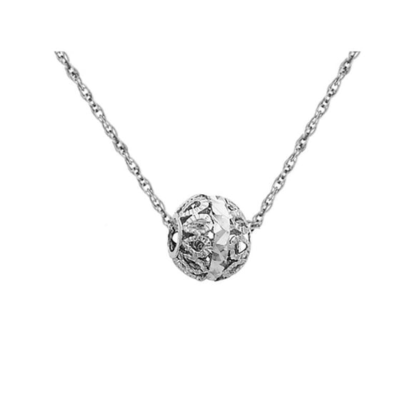 Diamond Cut Fillagree Ball Pendant Necklace in 14K White Gold with Chain