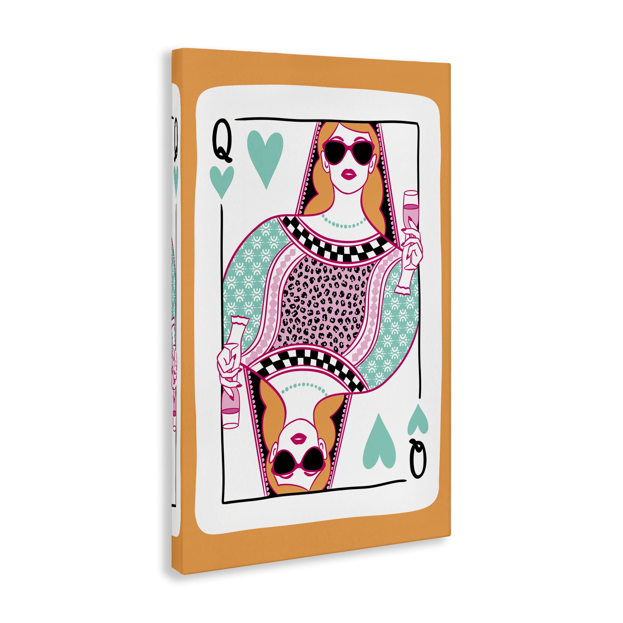 Stupell Industries Queen of Hearts & Drink Entertainment Painting Wrapped Canvas Art Print Wall Art, 16 x 24