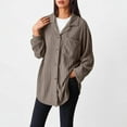 thumbnail image 2 of Olyvenn Womens Tops Button Down Shirts Spring Long Sleeve Lapel Neck Jacket Loose Ribbed Knit Work Blouses with Pocket Coffee 10, 2 of 9