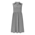 thumbnail image 4 of Robes d'Été pour Femmes en Liquidation 2025 BOVXNPU Robes Décontractées pour Femmes Grande Taille, Robe de Plage à Manches Courtes pour Femmes, Robe Longue Unie à Col en V avec Revers, 4 of 5