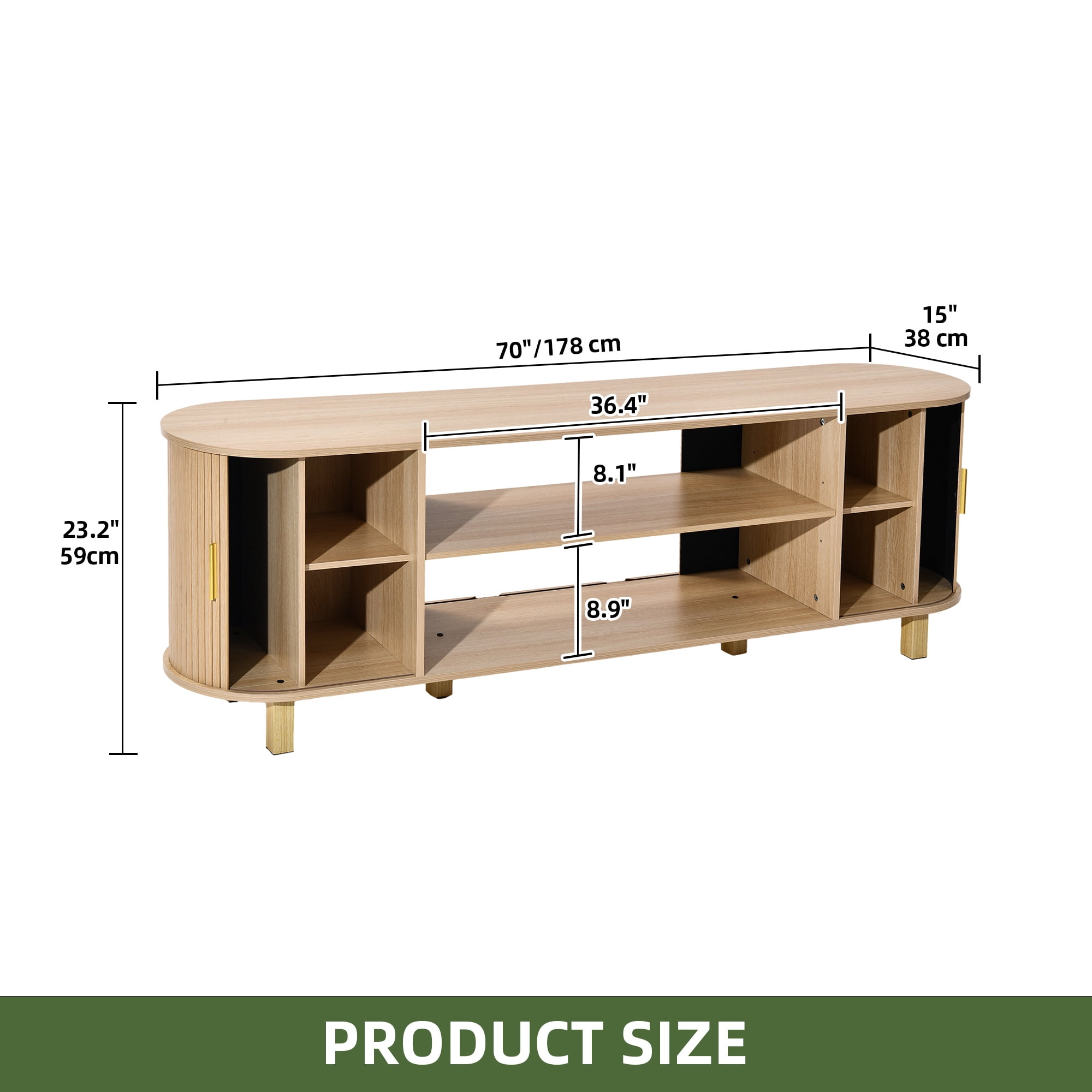 Uforic 70 Inch Mid Century Modern TV Stand with Fluted Rolling Doors and Adjustable Shelves, Fits Up to 75 Inch TV for Living Room, Beige