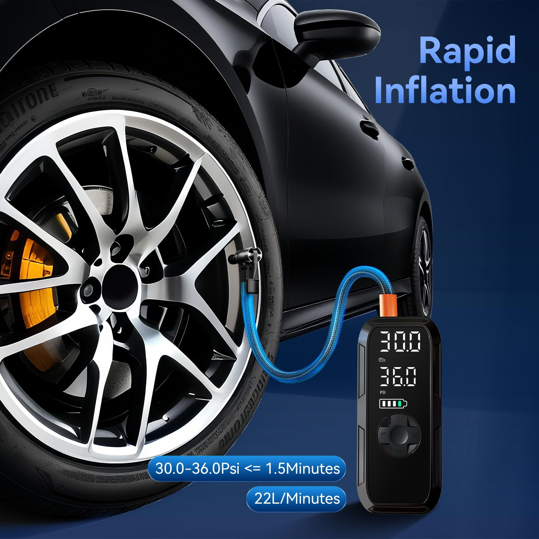 Cordless Portable Tire Inflator, 150 Psi Digital Pressure Gauge, 4500mAh Long Range Battery, Air Compressor for Car Tires with Automatic Shutoff, Emergency LED Light, Compact Automotive Pump