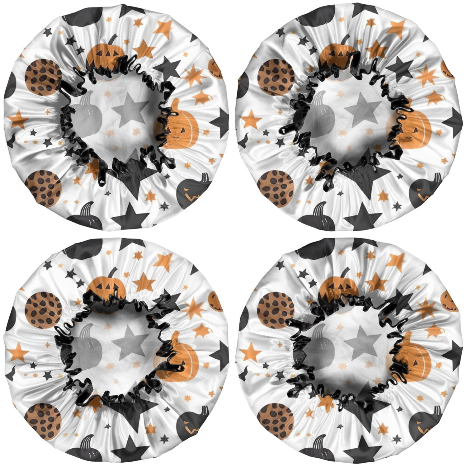 Shower Caps,Halloween Pumpkin Star Pattern Waterproof Shower Cap for Women 4 Pieces,Double Reusable Hair Cover for Shower PEVA Elastic Stretch Hem