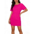 thumbnail image 6 of QUNYINEY Women's Cocktail Dresses Short Sleeve Summer Hot Pink Bodycon Mini Dresses Party Ruched Slim Fit Crew Neck Dresses, 6 of 7